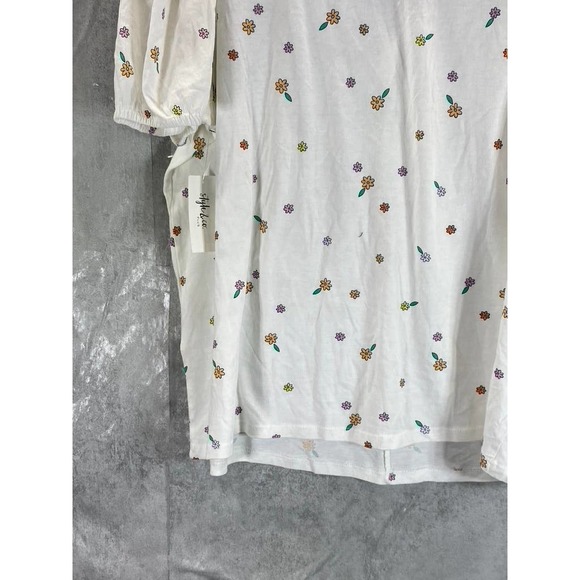 Style & Co Women's Plus Size White Garden Printed Puff-Sleeve Tie-Neck Top SZ 2X - Picture 7 of 10